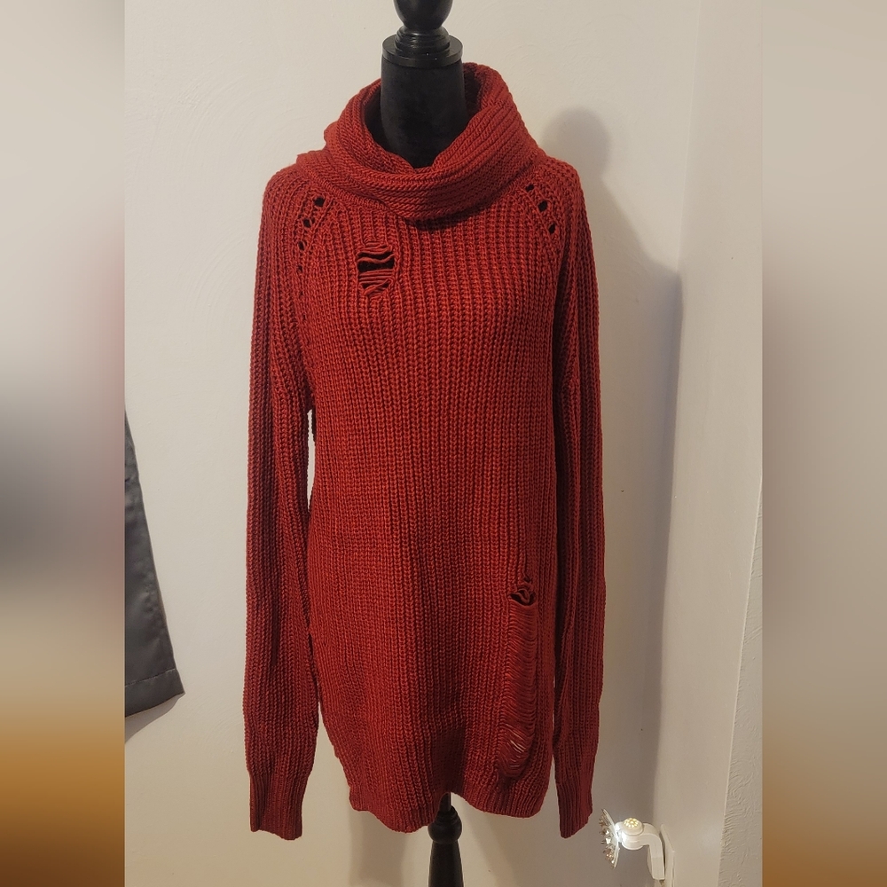Killstar Red Distressed Cowl Neck Sweater